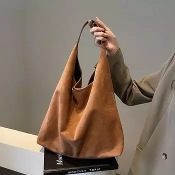 Повседневная сумка-тоут для женщин 2 в 1 из замши чистого цвета, большая вместительная сумка-шоппер, новые зимние сумки для женщин 36x13x30cm чёрный