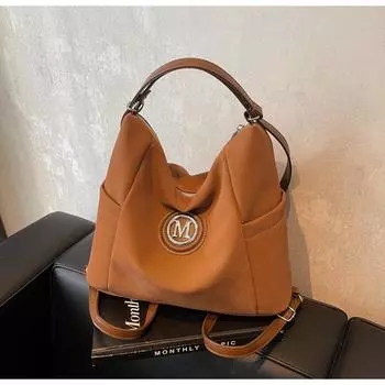 Повседневная сумка-тоут для женщин, большая вместимость, 2024, новый уличный тренд, ретро-рюкзак-мессенджер чёрный