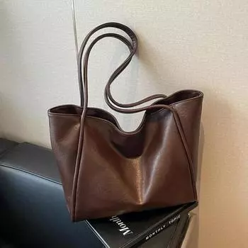 Повседневная сумка-тоут из ПУ, однотонная модная сумка-тоут, модная сумка на плечо чёрный