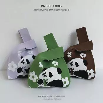 Повседневная сумка-тоут с милой пандой: Модная, универсальная, женская сумка из полиэстера