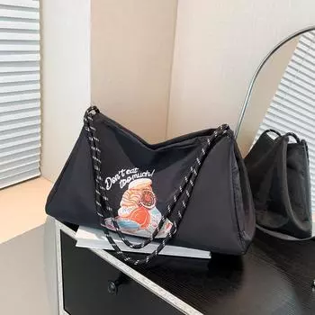 Повседневная сумка-тоут в стиле ретро с косым плетением, сумка для поездок на работу 2024 года, новая летняя ниша, простая и модная сумка через плечо большой емкости чёрный