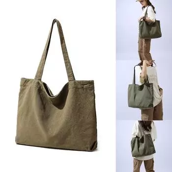 Повседневная сумка, универсальная холщовая модная сумка-тоут, сумка через плечо в японском стиле для женщин и девочек, большая вместительная сумка зелёный