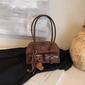 Повседневная сумка в стиле ретро с подвеской в виде собаки, длинный многокарманный ремень из искусственной ткани