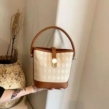 Повседневная сумка-ведро с ромбовидной текстурой 2024 года, новая модная универсальная портативная сумка-мессенджер через плечо, маленькая сумка чёрный