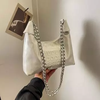 Повседневная сумка женская 2024 новый летний модный дизайн нишевая цепочка сумка-мессенджер на одно плечо популярная сумка-пельмень бежевый