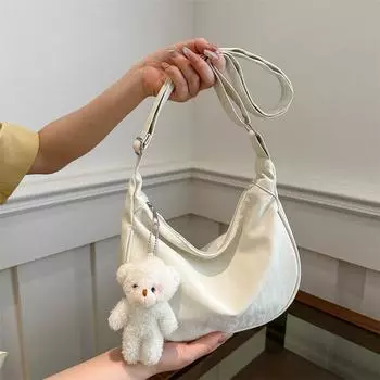 Повседневная сумка женская новинка 2024 года, большая вместительная сумка через плечо для поездок на работу, модная рабочая сумка-мессенджер, сумка-пельмень Without pendant чёрный