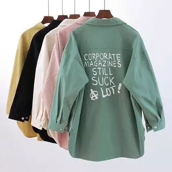 Повседневная свободная джинсовая рубашка для женщин, модная джинсовая куртка на весну и осень средней длины M чёрный