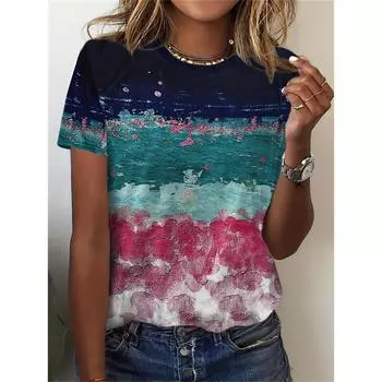 Повседневная свободная футболка с круглым вырезом, модный принтованный цветной узор, короткий рукав, уличный дизайн, женская футболка в стиле Харадзюку S