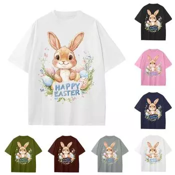 Повседневная свободная футболка с принтом «Пасха» для мальчиков и девочек, круглый вырез, короткий рукав, свитер 130 винный