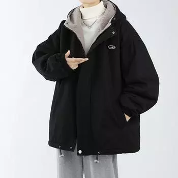 Повседневная свободная хлопковая куртка из овечьей шерсти, повседневная теплая мужская куртка с капюшоном из бархата и толстой хлопковой подкладкой M