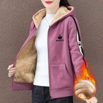 Повседневная свободная короткая флисовая куртка на молнии для женщин, осенняя корейская толстовка с капюшоном с длинным рукавом, уличная мода, спортивные толстовки с капюшоном, топы M чёрный