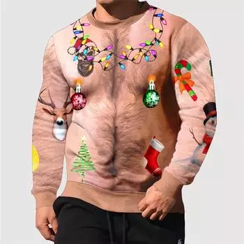 Повседневная свободная мужская толстовка с капюшоном с 3D принтом на Хэллоуин, забавный узор, пуловеры с круглым воротником и волосатыми мышцами S