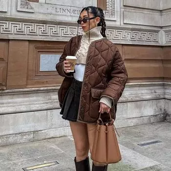 Повседневная свободная нерегулярная полосатая хлопковая куртка женская с круглым вырезом и длинным рукавом однобортная с карманами пальто осень-зима модная женская верхняя одежда S чёрный