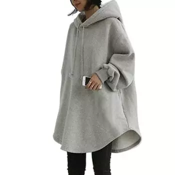 Повседневная свободная толстовка с длинными рукавами и карманами и капюшоном на шнурке S чёрный