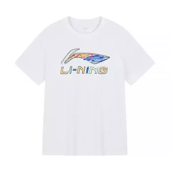 Повседневная свободная удобная универсальная футболка с принтом логотипа Li Ning, впитывающая пот, весна-лето, хлопок, модная, с коротким рукавом, унисекс, топы, белая AHSUA49-5 L