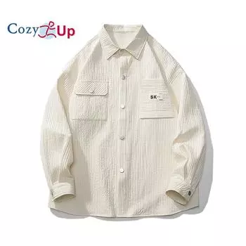 Повседневная свободная вертикальная рубашка с длинными рукавами для мужчин M бежевый