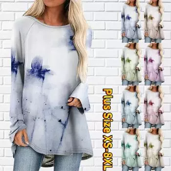 Повседневная свободная женская толстовка большого размера с длинными рукавами и простой принтом, повседневная текстура XS-8XL 4XL