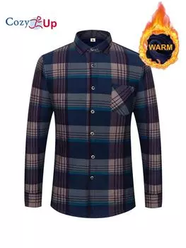 Повседневная теплая рубашка в клетку для мужчин, рубашка с длинным рукавом и нагрудным карманом, мужская флисовая толстая рубашка на пуговицах L белый
