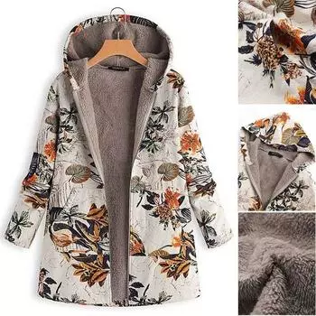 Повседневная теплая женская толстовка с карманами, длинным рукавом, застежкой-молнией, винтажная флисовая куртка с цветочным принтом, пальто S розовый