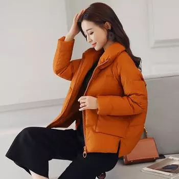 Повседневная теплая зимняя женская пуховая парка с воротником-стойкой, тонкая короткая женская куртка с хлопковой подкладкой, пальто M коричневый