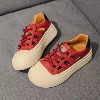 Повседневная толстая подошва с ажурным дышащим низким каблуком женская обувь 2024new модная простая обувь в тон цвета для женщин летнее время 35 бежевый