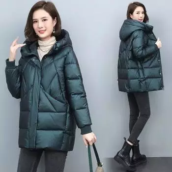 Повседневная толстая средняя и длинная куртка с капюшоном для женщин осень-зима свободная модная универсальная и теплая хлопковая куртка S синий