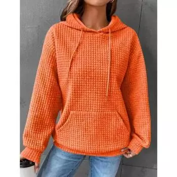 Повседневная толстовка больших размеров, женская однотонная толстовка с капюшоном и завязками с длинными рукавами и вафельным узором, с карманами 5XL белый