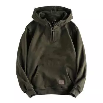 Повседневная толстовка мужская утолщенная толстовка сплошной цвет осень-зима толстовка свободная спортивная с молнией эластичный карман теплый стильный M 45-55kg