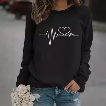 Повседневная толстовка с длинными рукавами и круглым вырезом с принтом «сердцебиение» для женщин XL серый