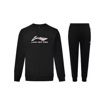 Повседневная толстовка с круглым вырезом и принтом логотипа серии Li Ning для настольного тенниса, однотонные спортивные штаны с манжетами, комплект AWDT281-2+AKLTC39-1 XL