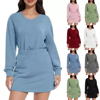 Повседневная толстовка, толстовка, юбка, соответствующий комплект, повседневный теннисный спортивный костюм для бега XL чёрный