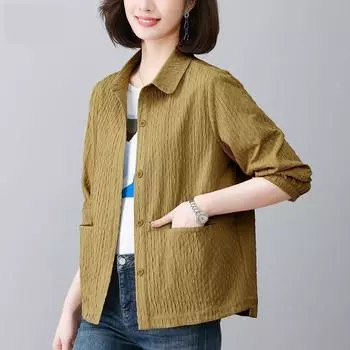 Повседневная тонкая куртка для женщин и матерей среднего возраста, топы и рубашки с длинными рукавами XXXXL зелёный