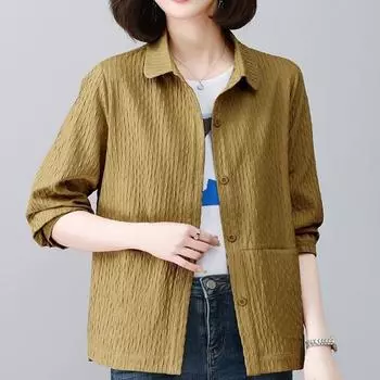 Повседневная тонкая куртка для женщин и матерей среднего возраста, топы и рубашки с длинными рукавами XL зелёный