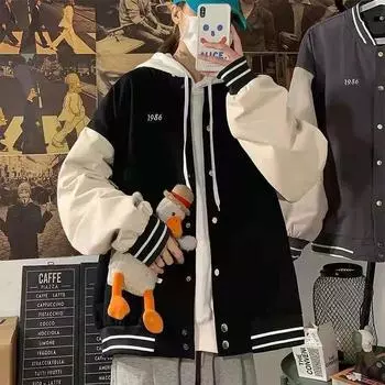 Повседневная тонкая лоскутная куртка-бомбер, женская уличная одежда, весенняя куртка BF, студенческая свободная бейсбольная куртка в стиле ретро XXXL чёрный