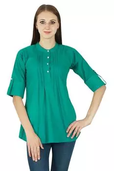 Повседневная туника для женщин Boho Top Dress Wear Clothing Хлопок Летний сарафан 10 зелёный