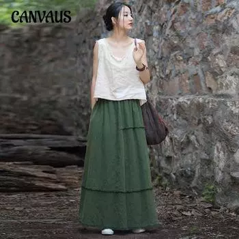 Повседневная юбка до половины тела, хлопково-льняная женская юбка больших размеров на весну и лето, домашняя дорожная юбка One Size чёрный