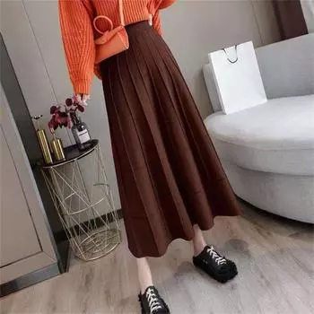 Повседневная юбка Вязаная зимняя юбка Женщины Половина Юбка Осень и Зима A-line Качели Пальто Половина Юбка женская