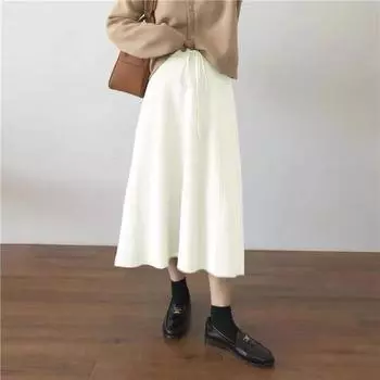 Повседневная юбка женская 2022 осень и зима Корейская все матч вязаная юбка женщины средней длины покрытие промежность тонкая фея