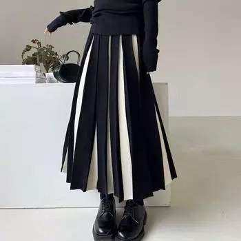 Повседневная юбка женская, осень/зима 2023, двойная толстая маленькая толпа, трикотажная полуюбка в тон, трикотажная юбка-зонтик трапециевидной формы One Size чёрный