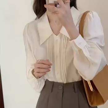Повседневная удобная и универсальная белая рубашка с длинными рукавами, женская дизайнерская шифоновая блузка наизнанку, топы, темперамент, элегантный модный топ S белый