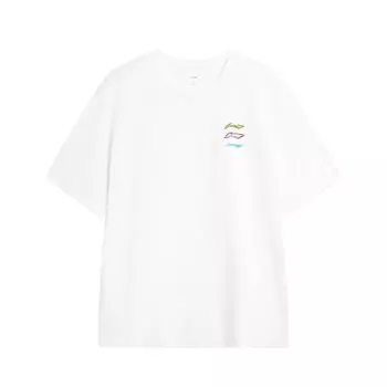 Повседневная удобная универсальная футболка с круглым вырезом и коротким рукавом с принтом логотипа Li Ning, унисекс, белая AHSUA49-8 L