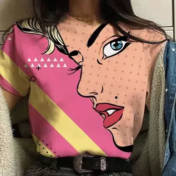 Повседневная удобная женская футболка с технологией 3D-печати, модная летняя дышащая свободная футболка с круглым вырезом и короткими рукавами S