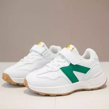 Повседневная универсальная белая обувь для улицы для мальчиков и девочек на толстой подошве и износостойкой амортизацией. 26 зелёный