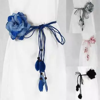 Повседневная универсальная длинная поясная цепочка с кисточками, декоративная юбка, женский тонкий пояс с милым узлом, большой цветок 150cm красный