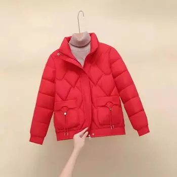 Повседневная универсальная куртка с воротником-стойкой, пуховая, на хлопковой подкладке, для женщин, зимняя, новая, маленькая, толстая и тонкая, короткая, маленькая, стеганая куртка M recommends about 90 to 52.5 kg чёрный