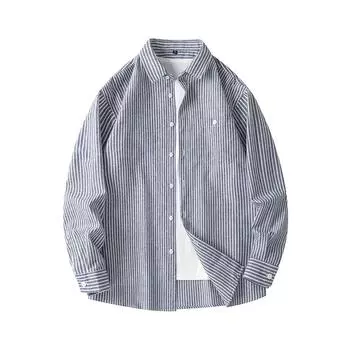 Повседневная универсальная рубашка с длинным рукавом мужская весенне-осенняя полосатая рубашка XXXL чёрный