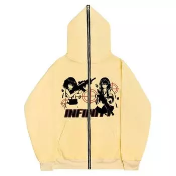 Повседневная универсальная симпатичная хип-хоп толстовка для женщин свободная универсальная куртка с капюшоном в американском стиле с принтом американская Y2K топ с капюшоном на молнии на все лицо S чёрный