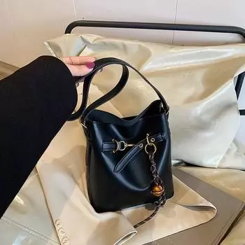 Повседневная универсальная сумка-ведро в иностранном стиле для женщин, модная сумка через плечо большой вместимости для осени и зимы Without pendant коричневый