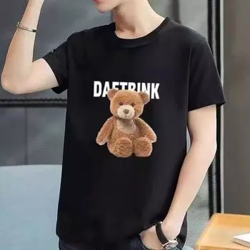 Повседневная универсальная трендовая мужская футболка с медвежьим принтом, модные топы с круглым вырезом M чёрный