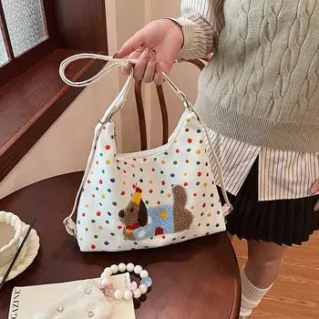 Повседневная универсальная женская сумка, большая вместимость, сумка-рюкзак подмышками, женская сумка через плечо с рисунком в горошек коричневый